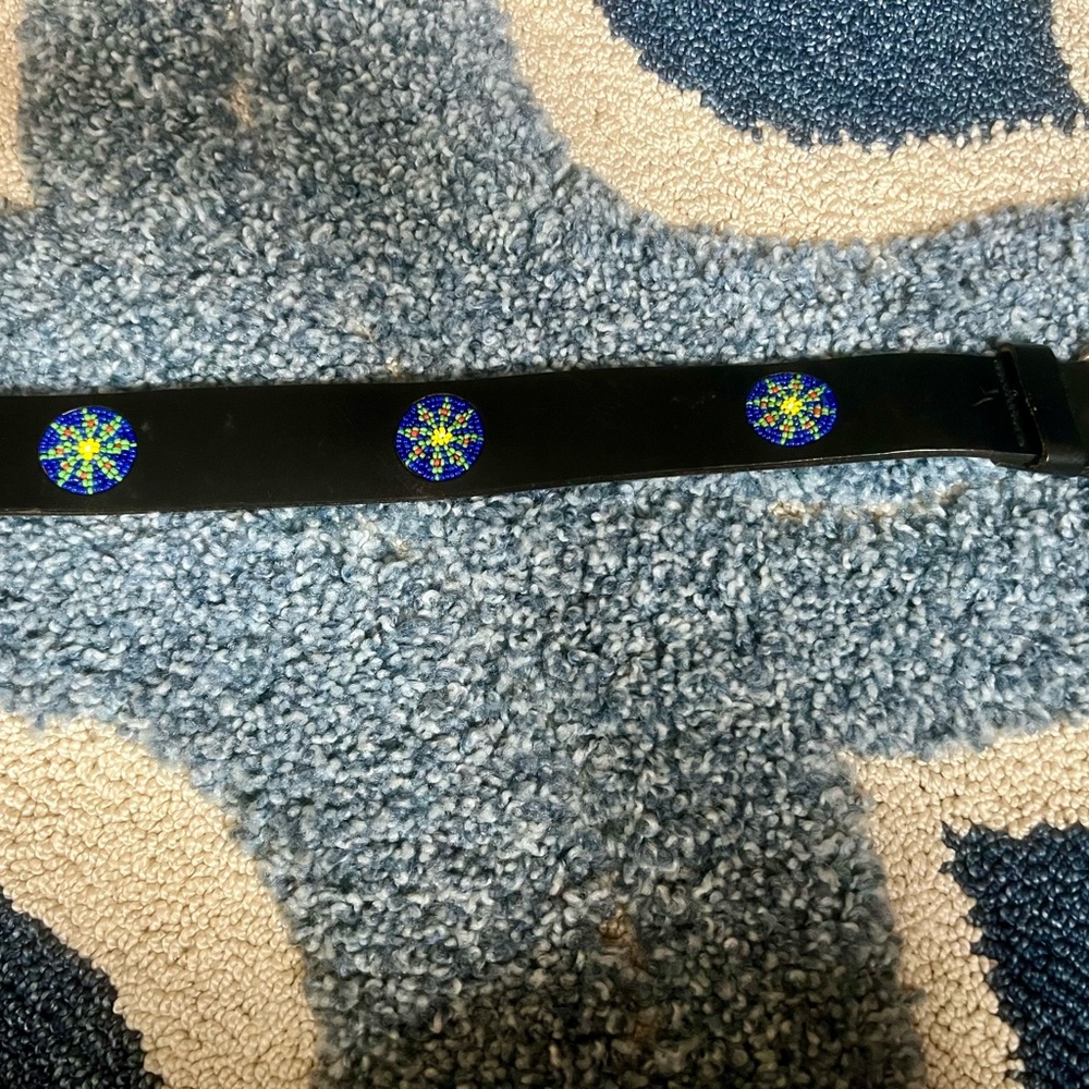 EUC Vintage Late 80’s GAP Black Leather Beaded Belt with Silver Buckle Sz 28